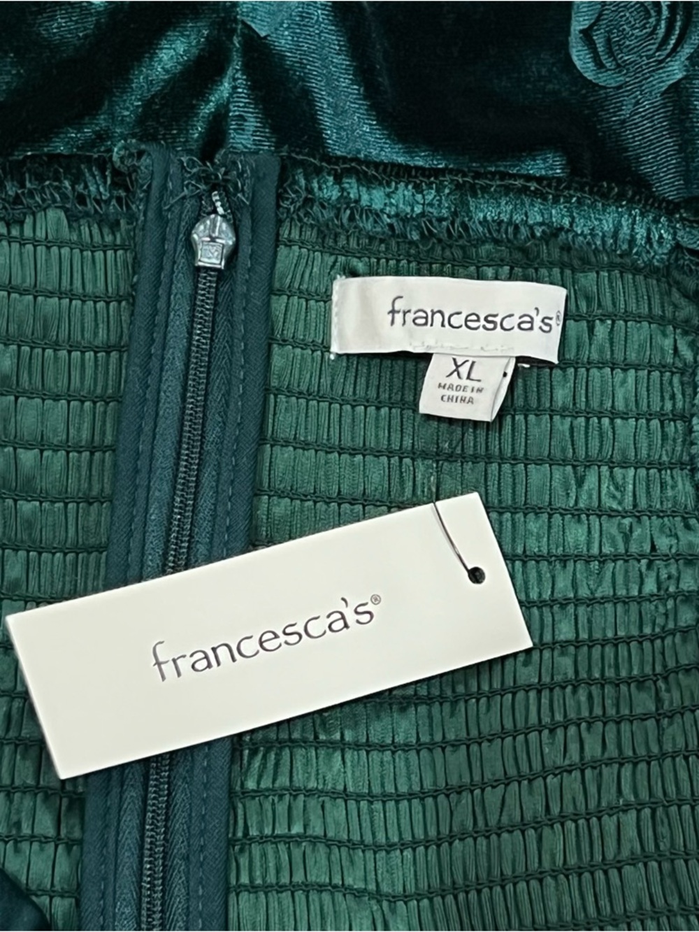 Francesca's Tina Green Velvet Floral Mini Dress NWT Size XL - Picture 10 of 12
